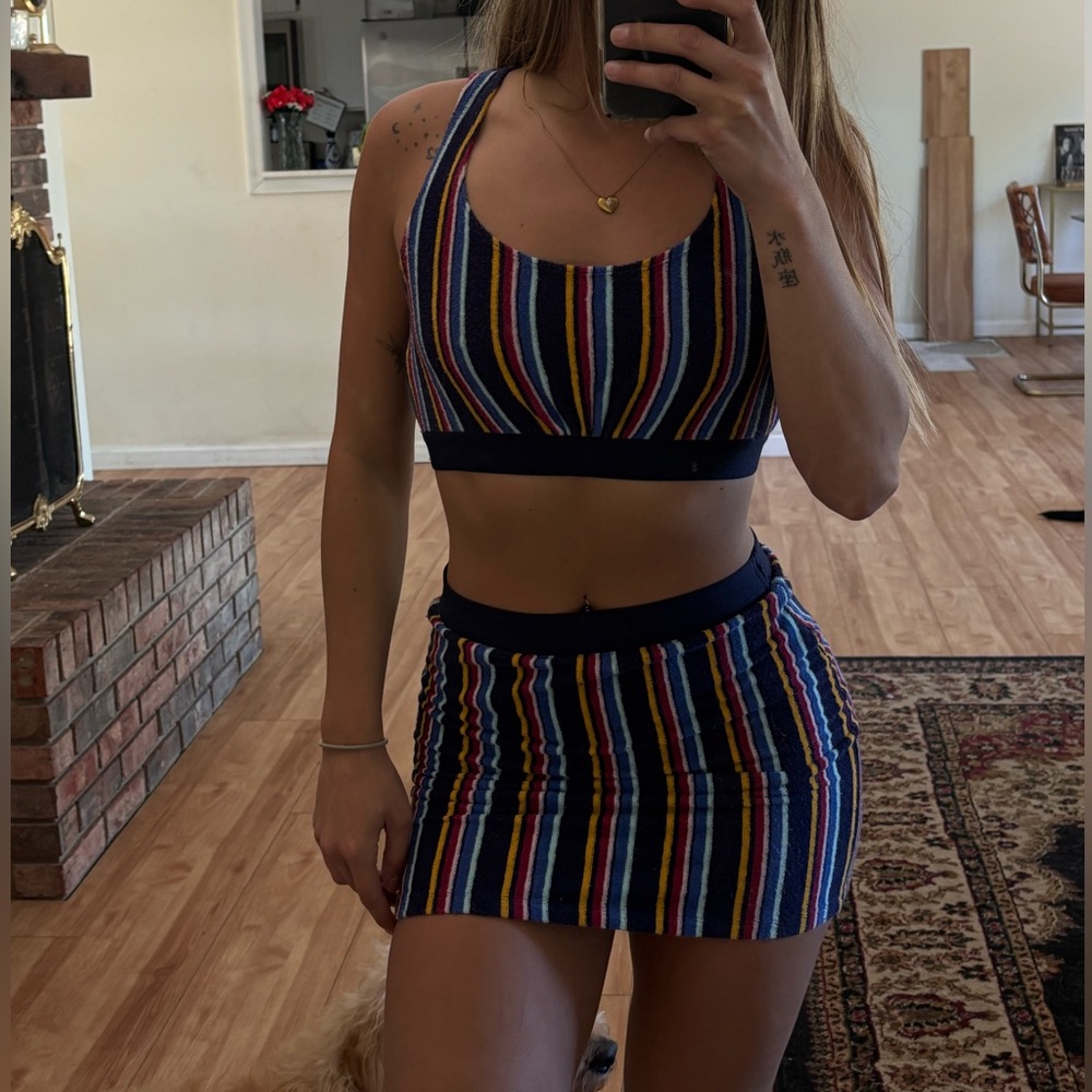 Forever 21 Navy Multicolor Striped Knit Skirt Set
